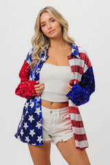 BiBi Velvet Sequin American Flag Shirt OutfitFlow