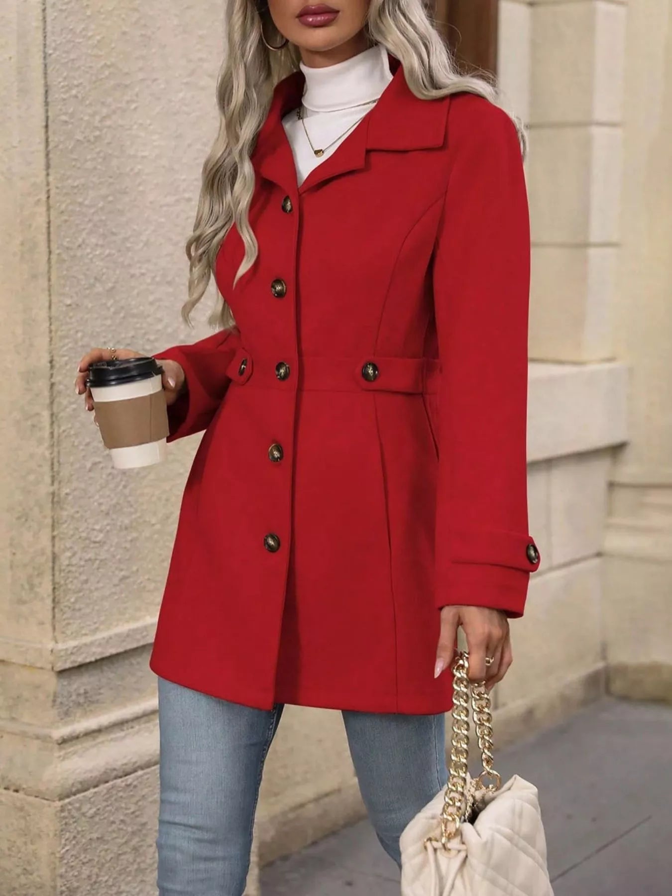 Button Up Long Sleeve Coat OutfitFlow