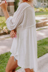 Openwork High Low Hem V Neck Oversized Top OutfitFlow