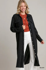 Umgee Cotton Gauze Button Down Shirt Dress Black Trendsi