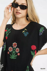 Umgee Linen Blend Embroidered Frayed Hem Top OutfitFlow