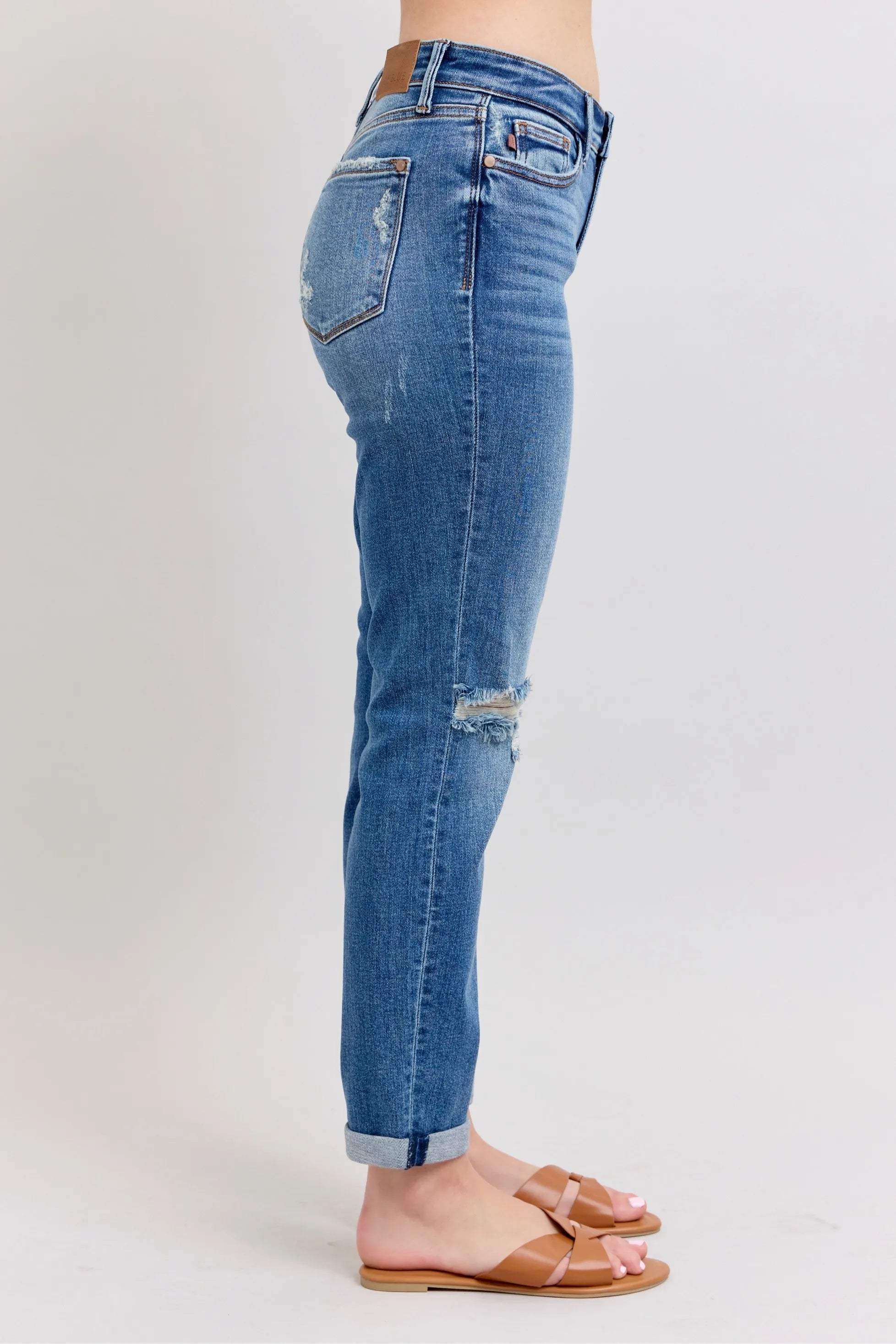 Judy Blue Full Size Mr Vintage Wash Boyfriend Fit W/ Destroy Jeans Plue Size OutfitFlow