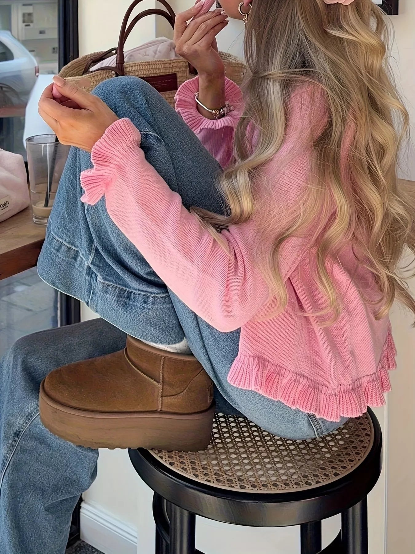 Ruffled Trim Knit Cardigan OutfitFlow