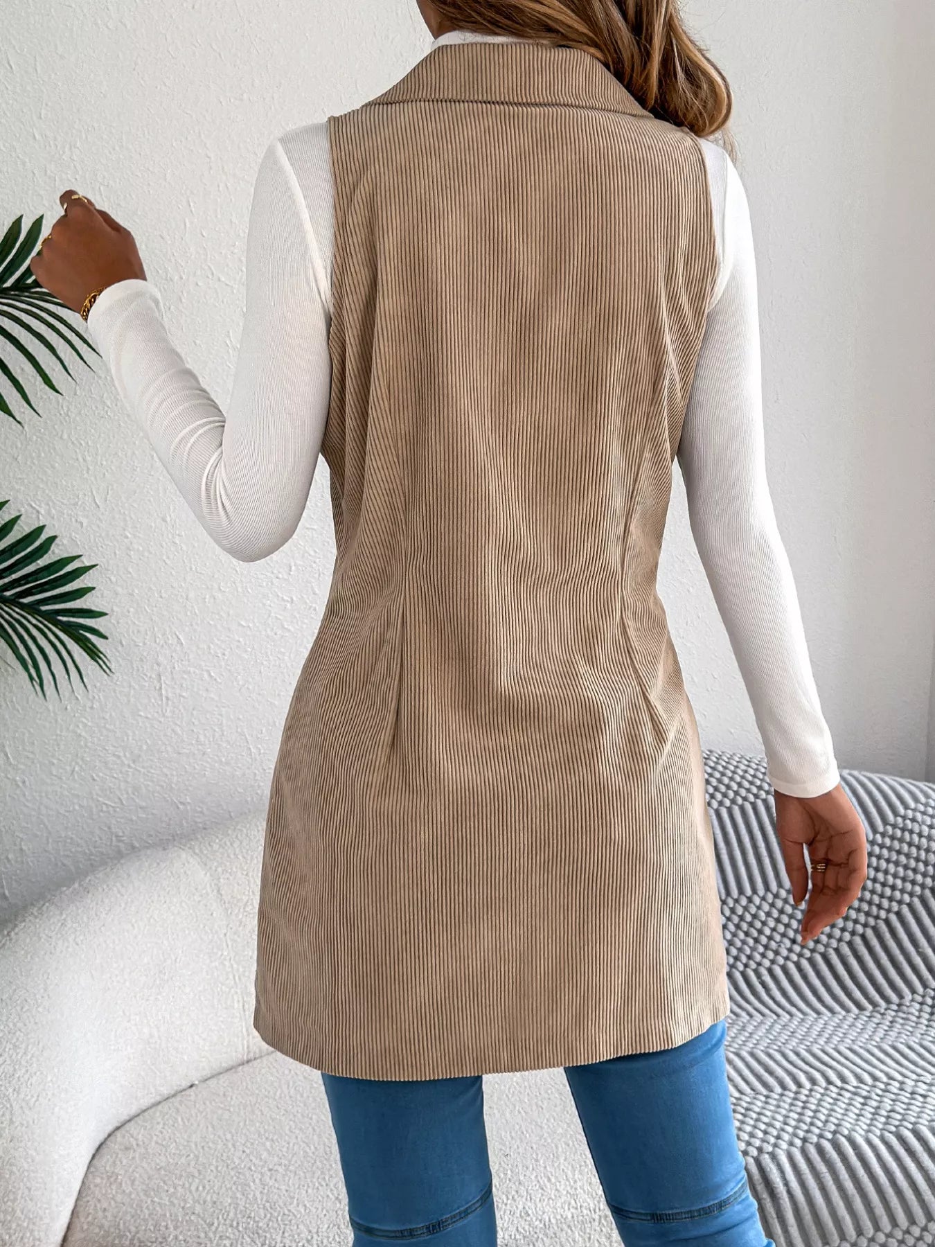 Double-Breasted Long Vest Coat Trendsi
