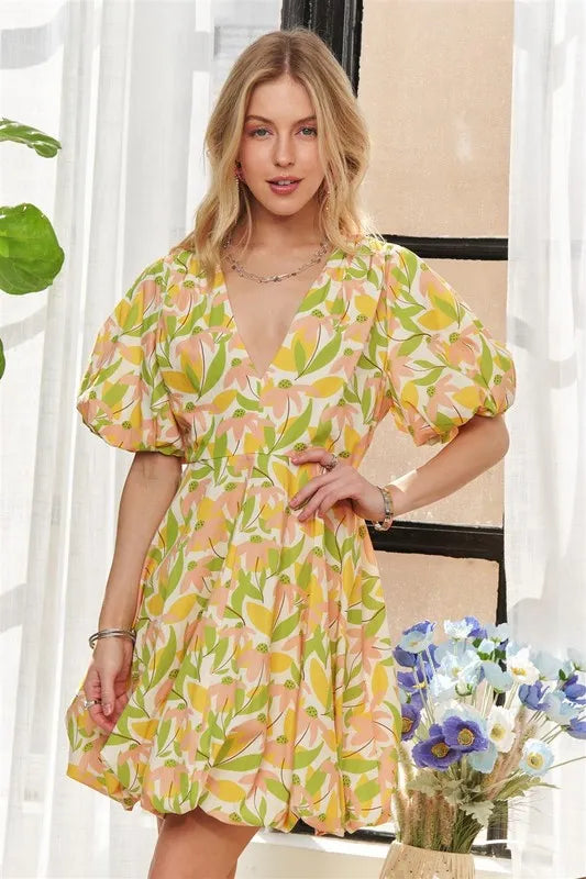ADORA Puff Sleeve Floral Dress OutfitFlow