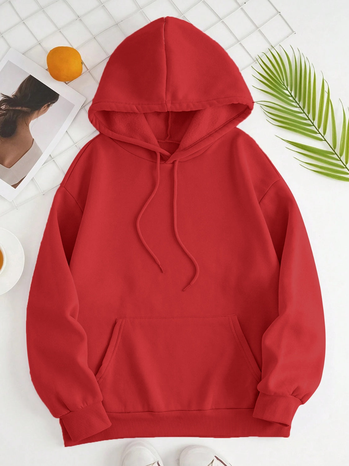 Drawstring Dropped Shoulder Hoodie OutfitFlow