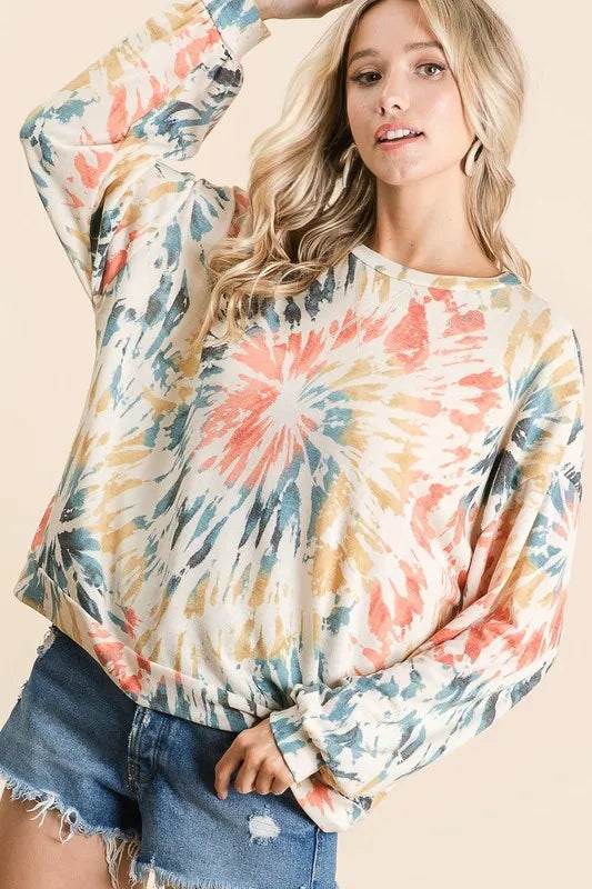 BiBi Tie Dye Print Terry Pull Over OutfitFlow