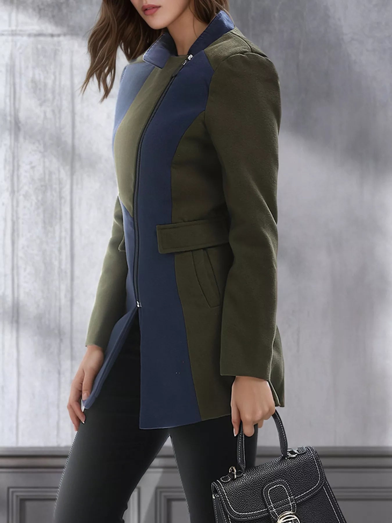 Color Block Zip Up Outerwear OutfitFlow