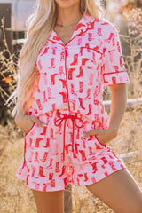 Cowgirl Boots Printed Shirt and Shorts Set OutfitFlow