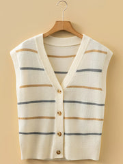 Striped Button-Down Sweater Vest OutfitFlow