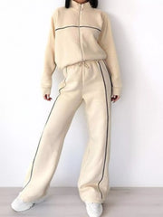 Full Size Zip Up Long Sleeve Top and Pants Set Plus Size Apricot OutfitFlow