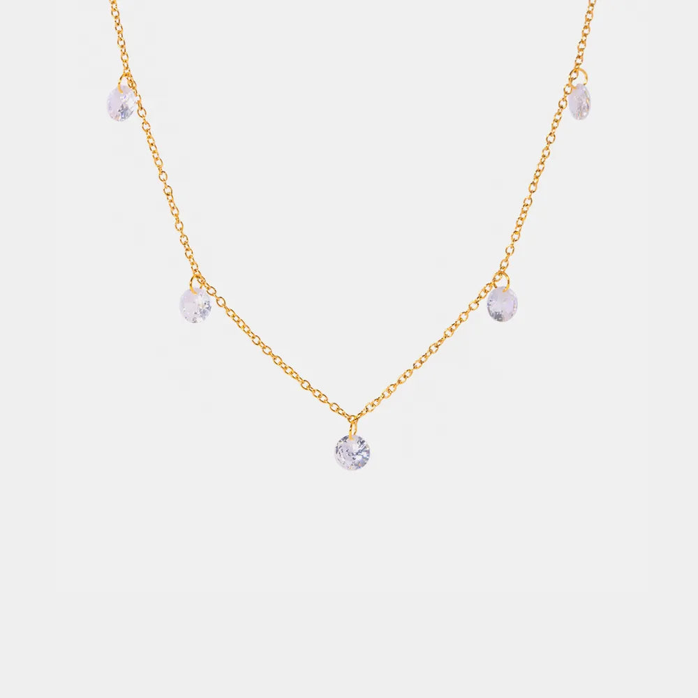 Stainless Steel Rhinestone Charm Necklace Gold One Size OutfitFlow