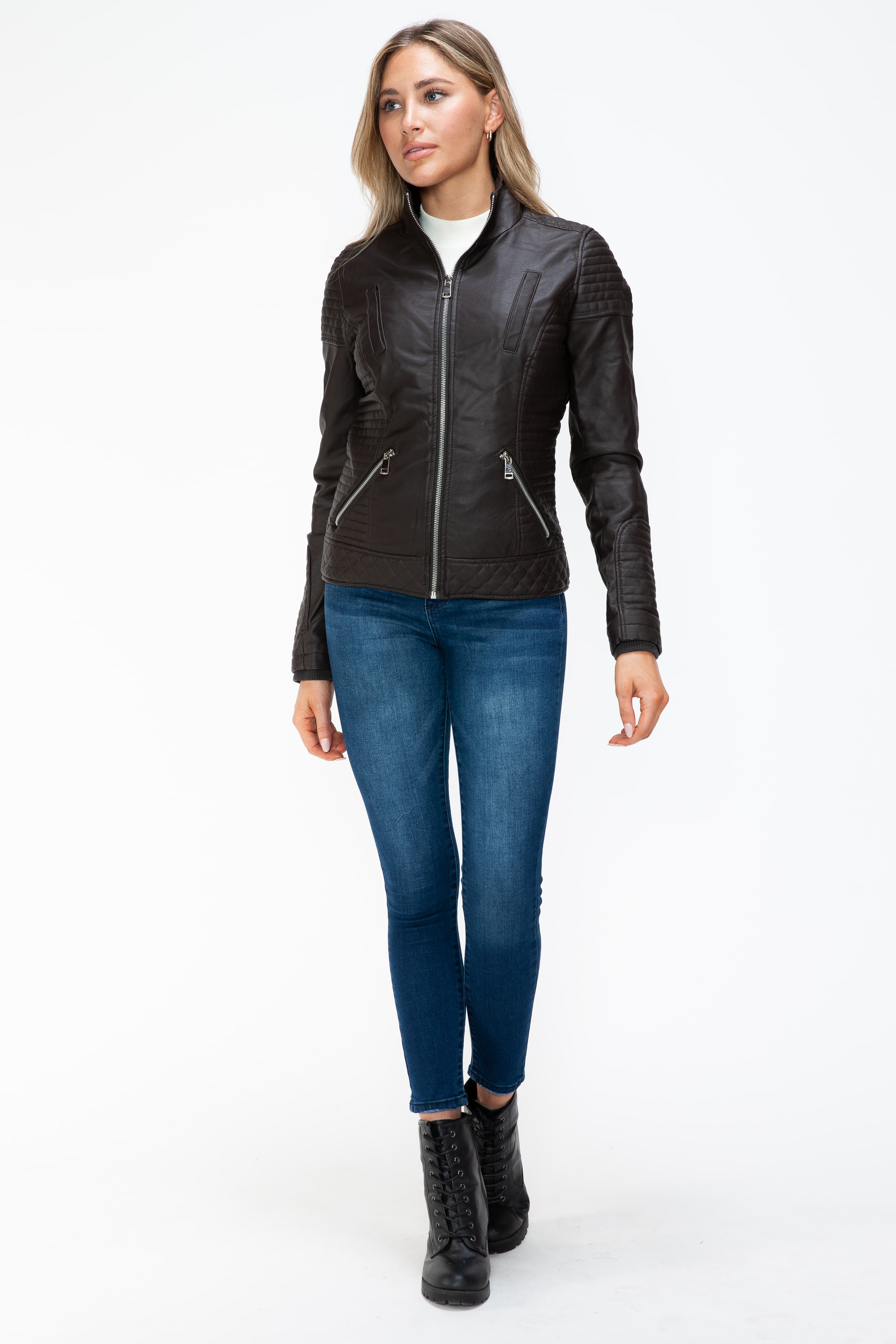 Outfit Flow - YMI Faux Layered Double-Zipper Jacket with Fuzzy Hood