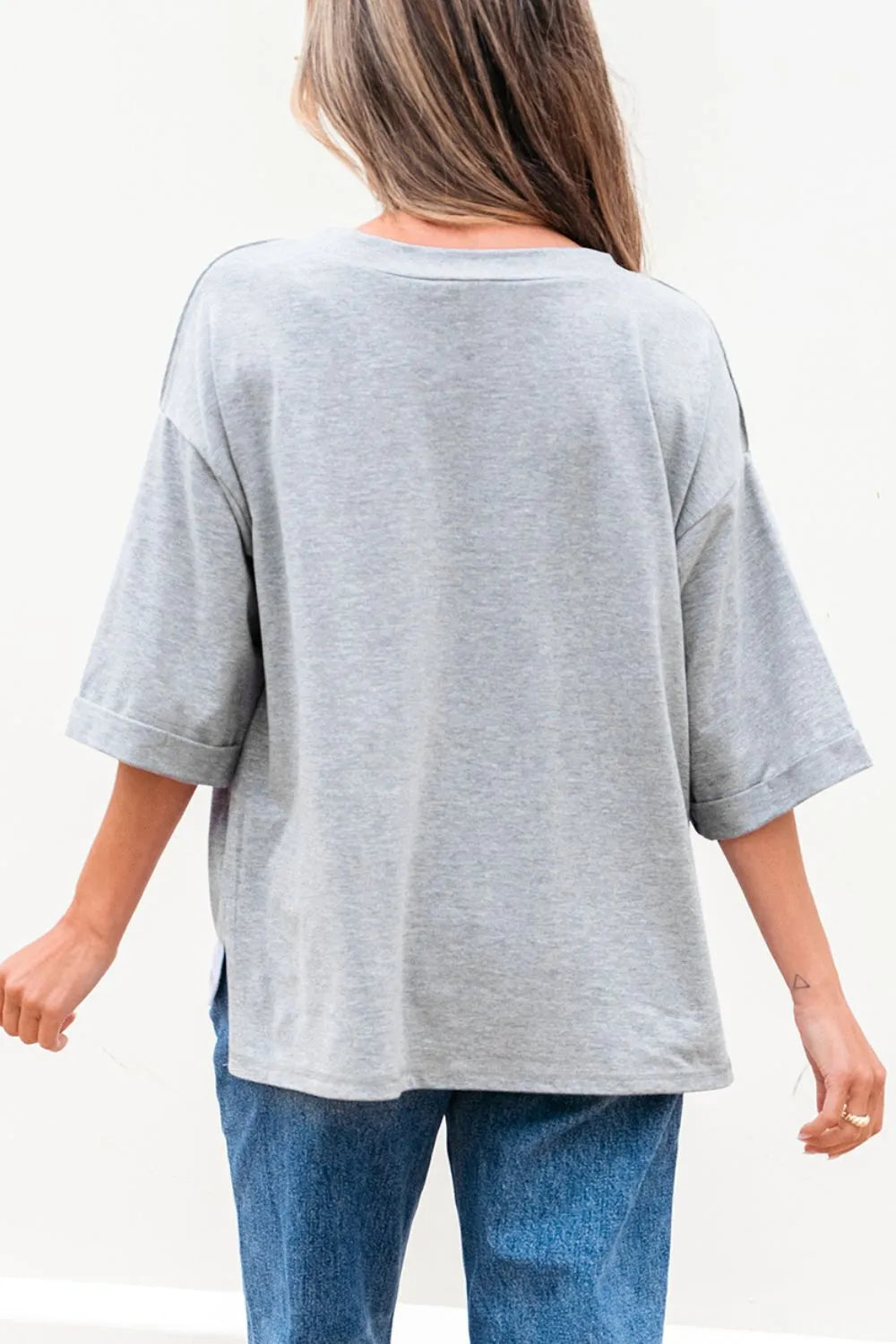 High Raglan Half Sleeve V Neck Oversized T Shirt OutfitFlow
