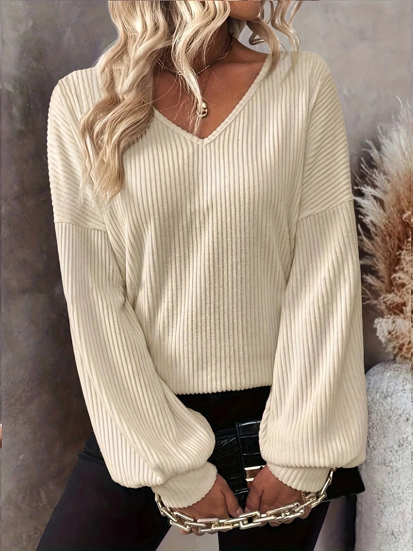 Ribbed Knit Back Bow Tie Blouse OutfitFlow