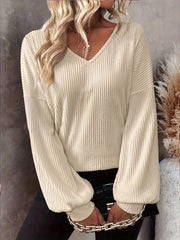 Ribbed Knit Back Bow Tie Blouse OutfitFlow