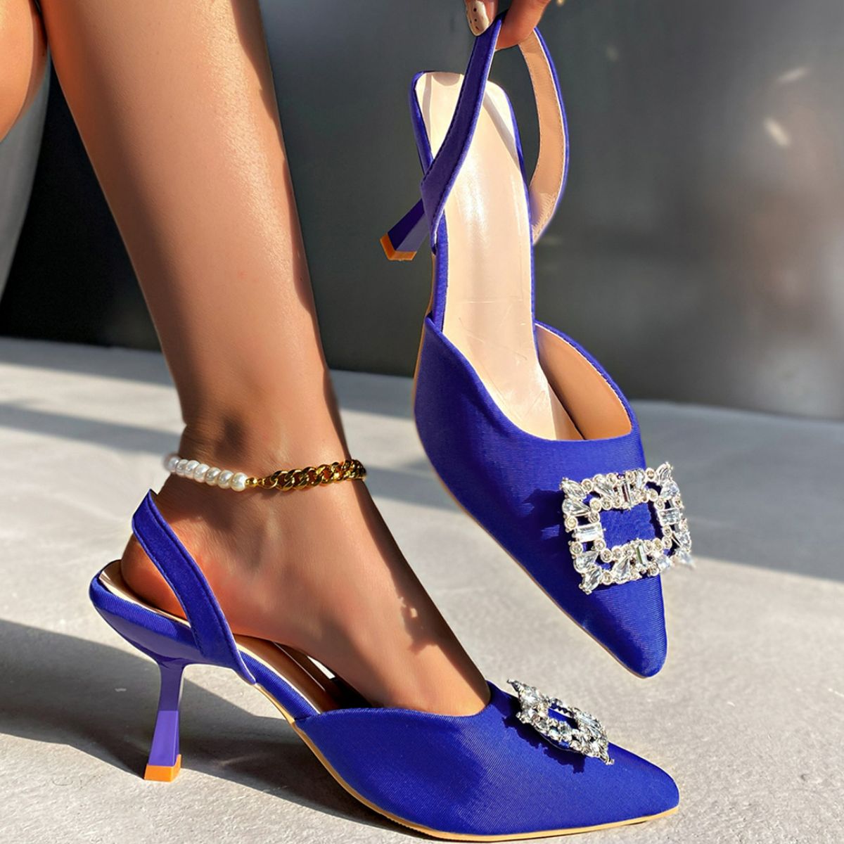 Point Toe Kitten Heels Pumps Blue OutfitFlow