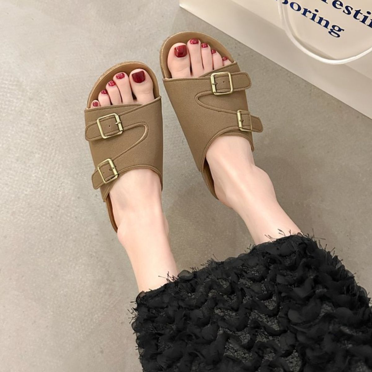 Round Toe Flats Sandals Khaki OutfitFlow