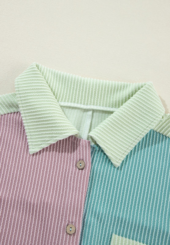 Color Block Corded Button Up Shacket OutfitFlow