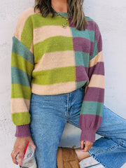 Stripe Drop Shoulder Ribbed Edge Sweater OutfitFlow
