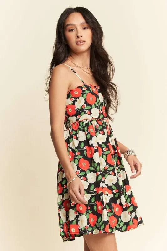 Davi & Dani Floral Scalloped Cutout Back Mini Dress OutfitFlow