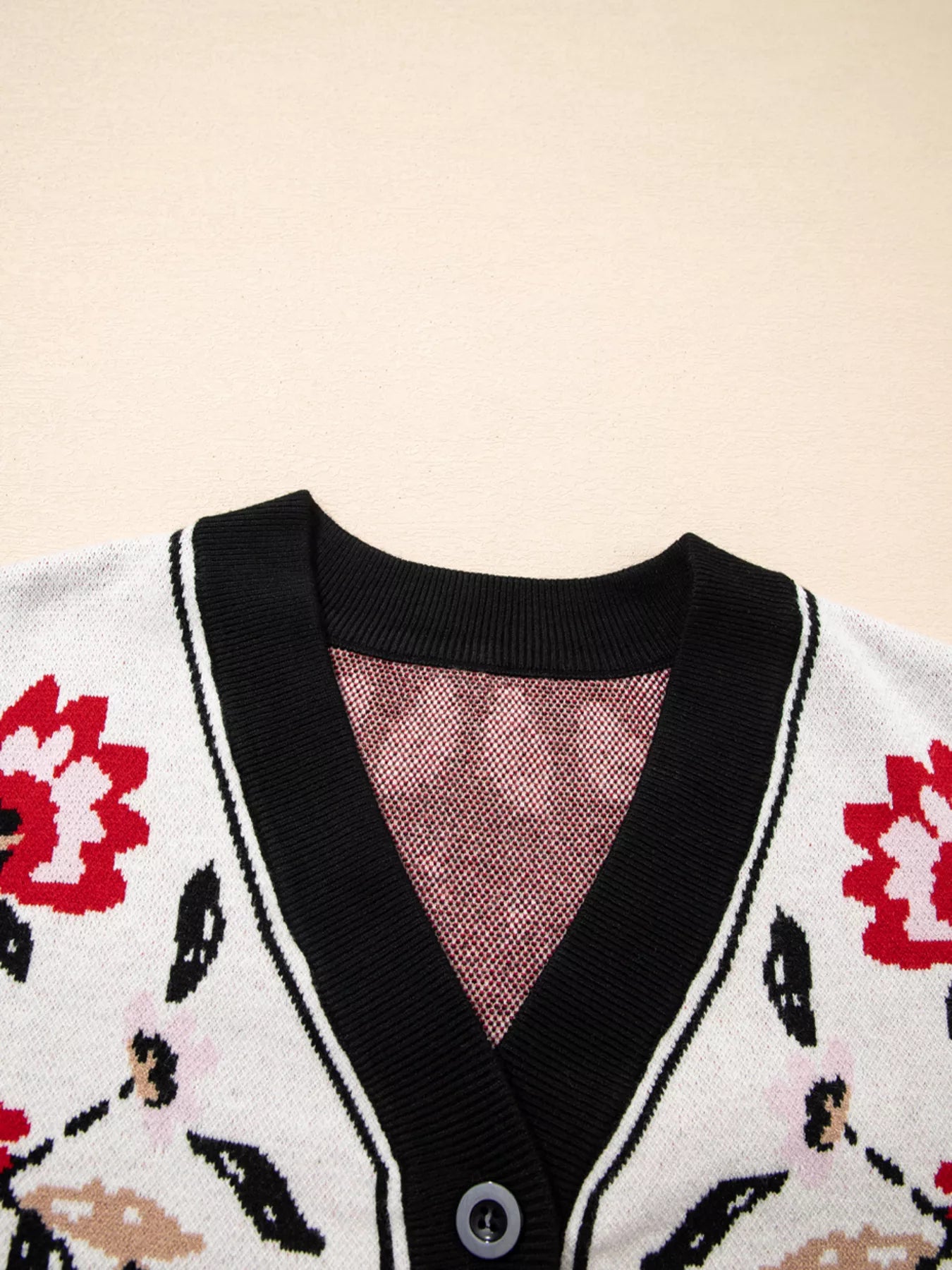 Floral Button Down Cardigan with Geometric Border Trendsi
