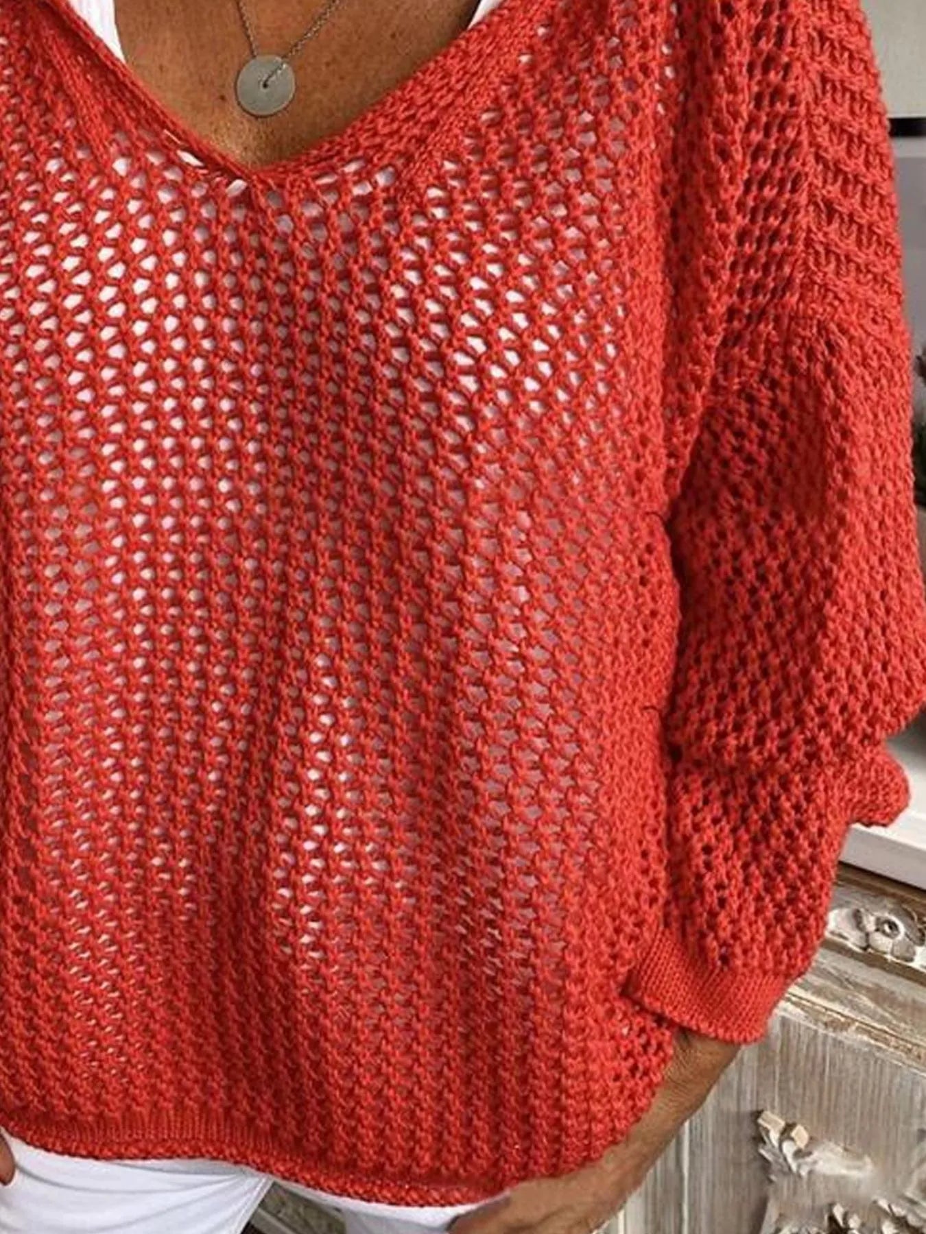 Openwork Long Sleeve Hooded Knit Cover Up OutfitFlow