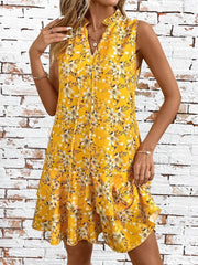 Ruffled Hem Sleeveless Mini Dress Yellow OutfitFlow