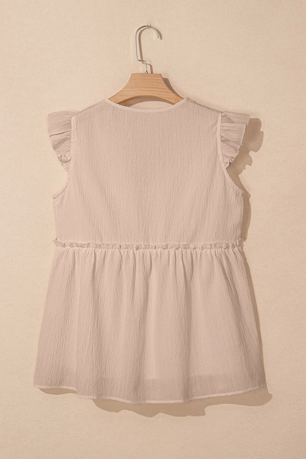 Ruffled Trim V Neck Flutter Flowy Top OutfitFlow