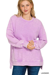 Zenana Acid Washed Double Ribbed Hi-low Sweatshirt LAVENDER Trendsi