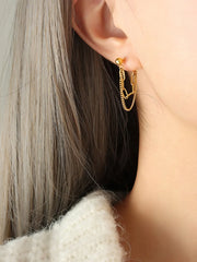Titanium Steel Double Chain Earrings Gold One Size OutfitFlow