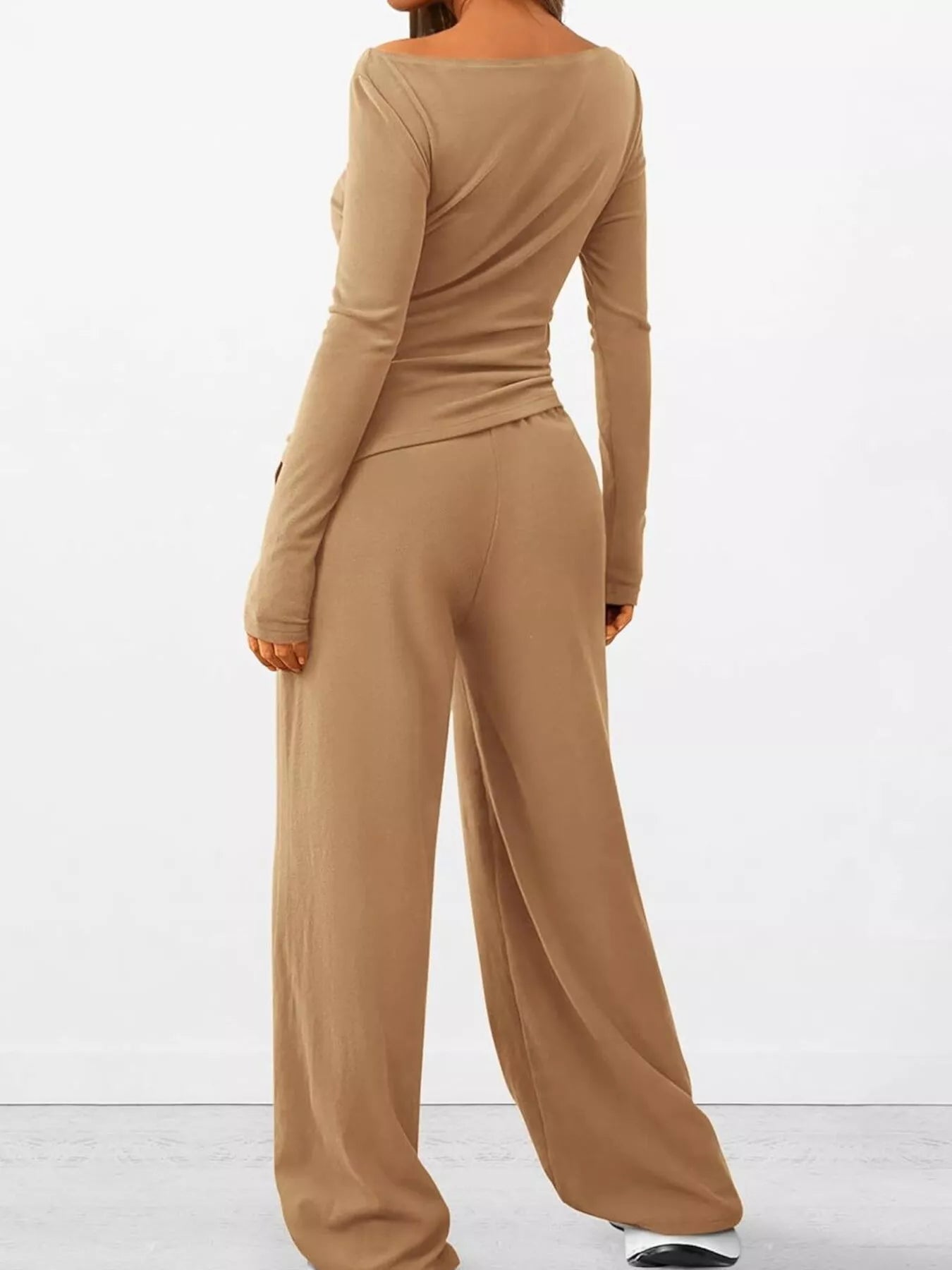 Long Sleeve Top and Wide Leg Pants Set OutfitFlow