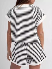 Full Size Contrast Striped T-Shirt and Shorts Set Plus Size OutfitFlow