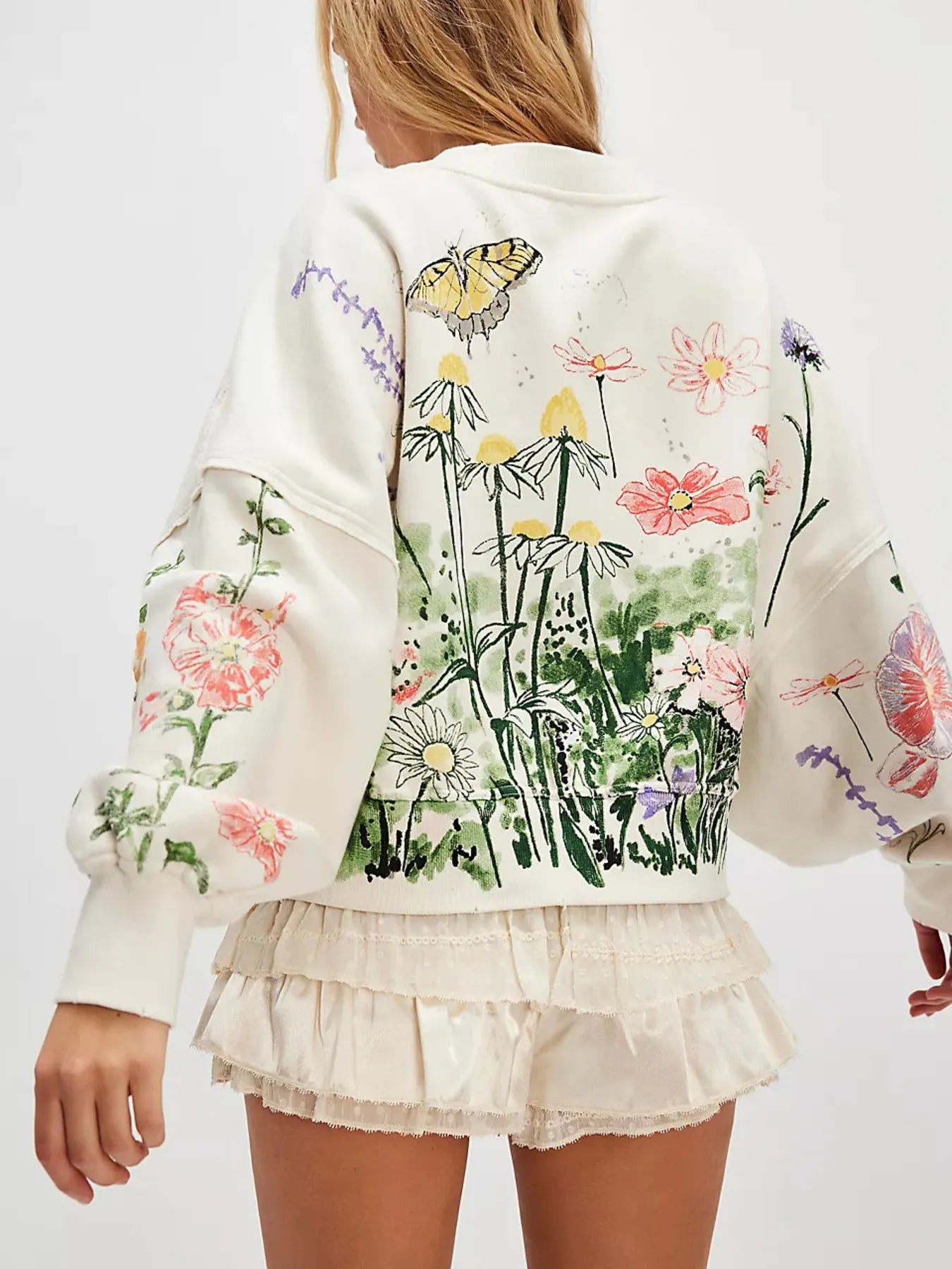 Print Round Neck Oversized Sweatshirt OutfitFlow