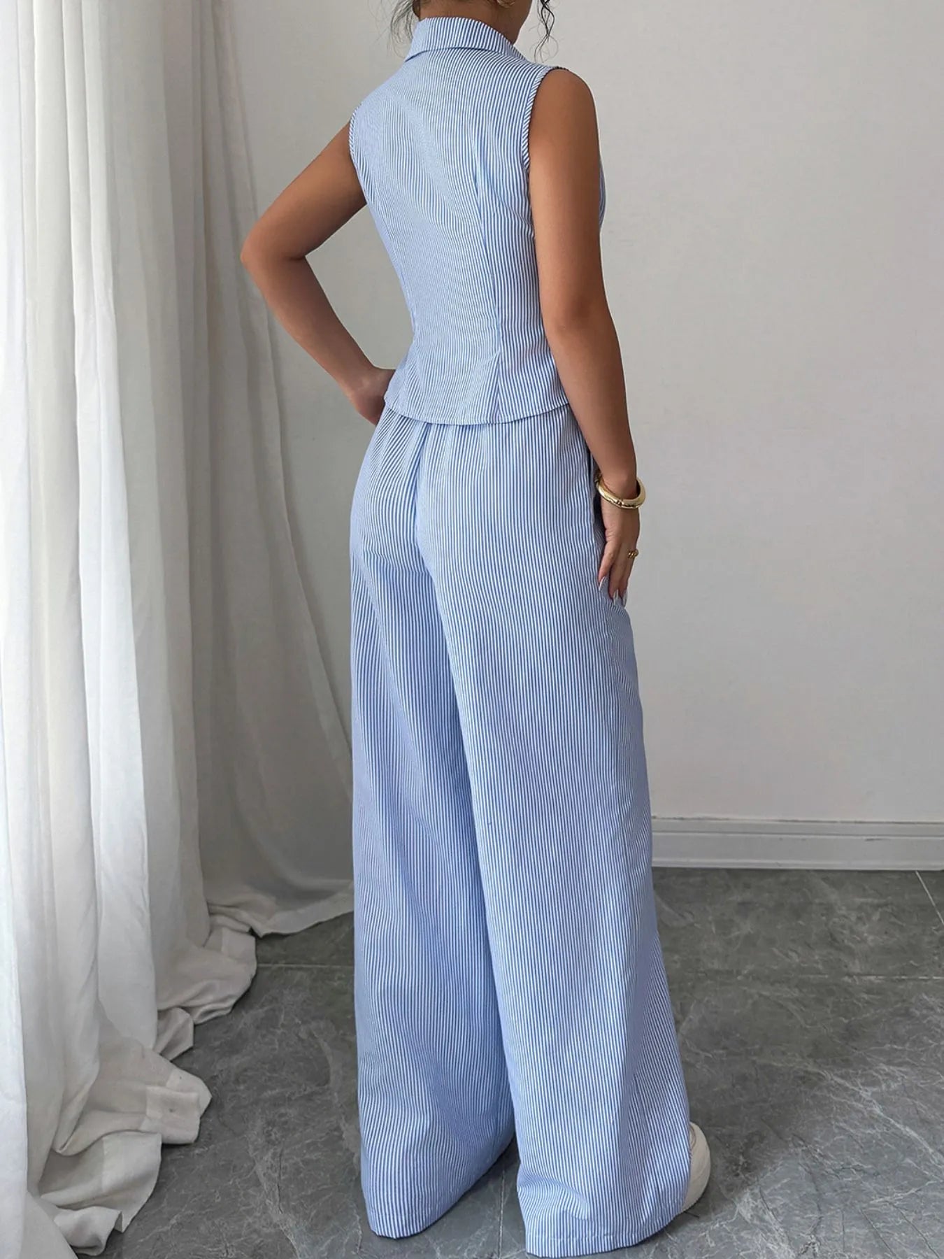 Striped Sleeveless Top and Pants Set OutfitFlow
