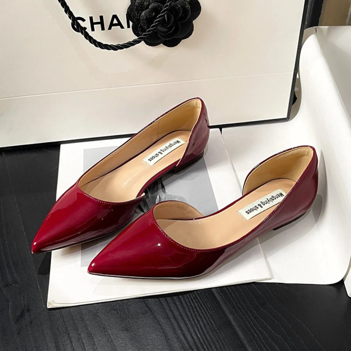 Point Toe Flats Slip-Ons Red OutfitFlow