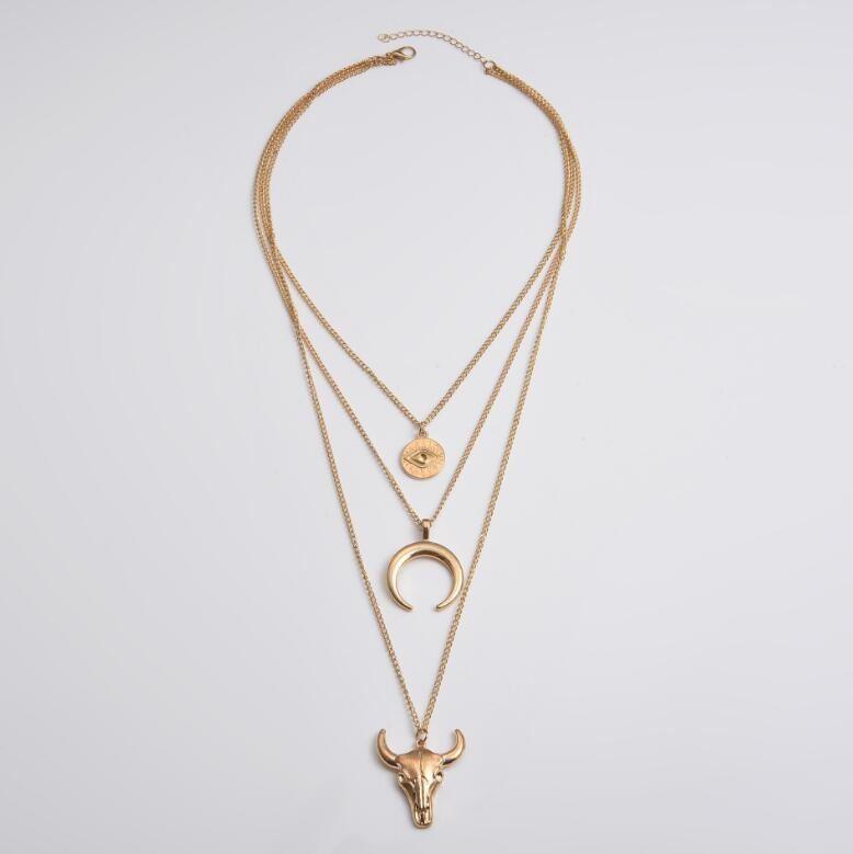 Outfit Flow - Alloy Three-Layered Bull Head Pendant Necklace