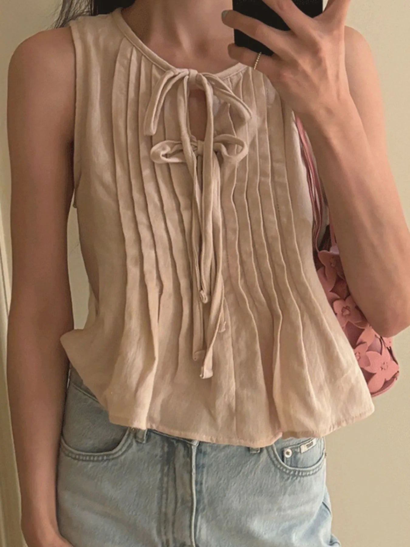 Tie-Front Sleeveless Summer Blouse Black OutfitFlow