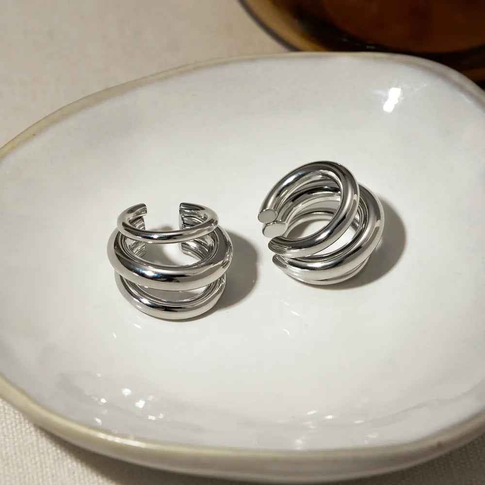 Stainless Steel Layered Cuff Earrings OutfitFlow