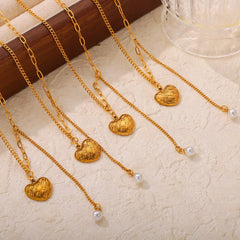Titanium Steel Imitation Pearl Heart Pendant Necklace OutfitFlow