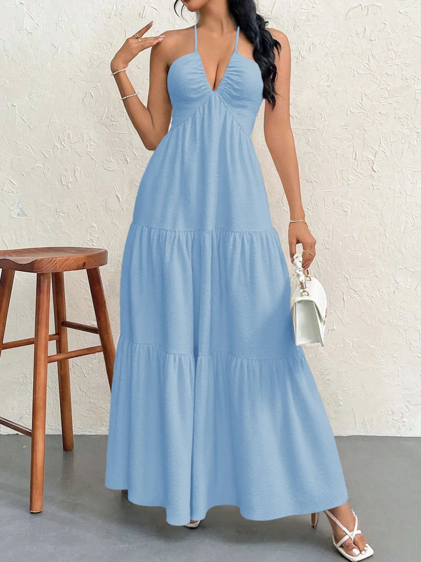 Halter Neck Tiered Maxi Dress OutfitFlow