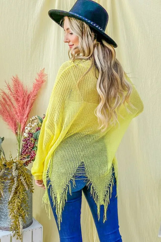 And The Why Distressed Mesh V Neck Spring Sweater Cover Up OutfitFlow