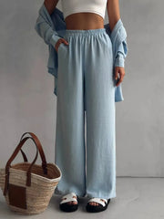 Button Up Long Sleeve Shirt and Pants Set OutfitFlow