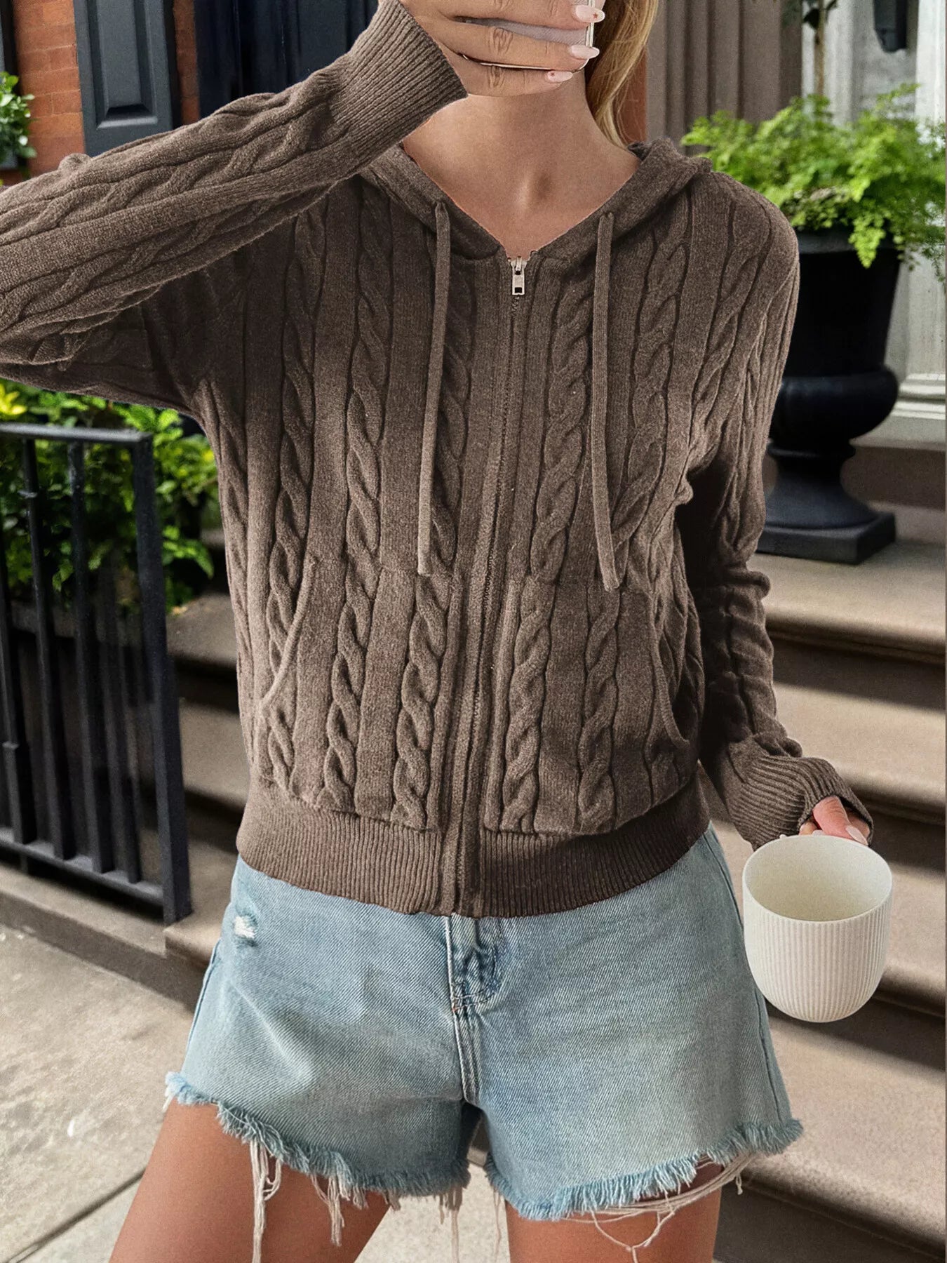 Cozy Cable-Knit Zip-Up Cardigan OutfitFlow