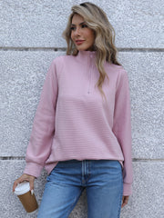 Outfit Flow - Full Size Ribbed Quarter Zip Long Sleeve Sweatshirt