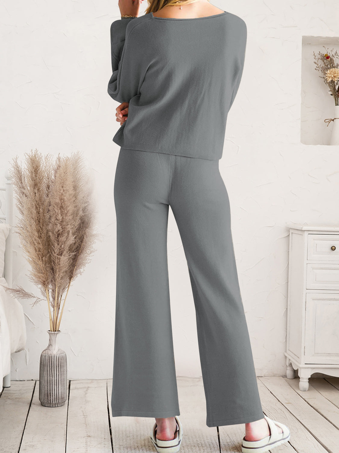 Outfit Flow - Long Sleeve Lounge Top and Drawstring Pants Set