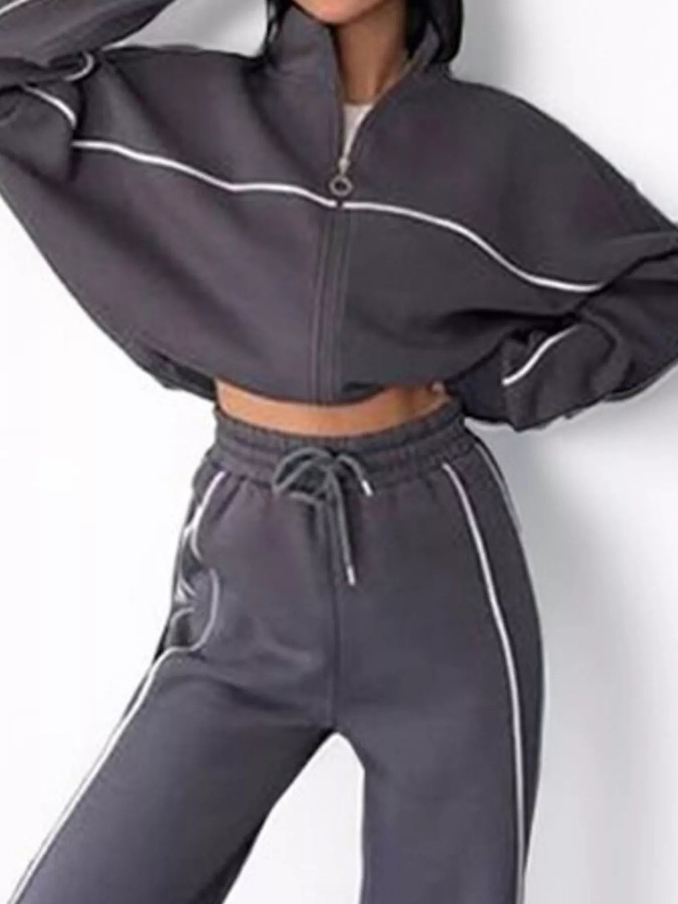 Full Size Zip Up Long Sleeve Top and Pants Set Plus Size OutfitFlow