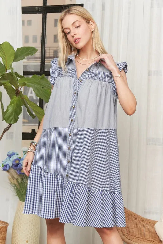 ADORA Button Down Textured Babydoll Dress OutfitFlow