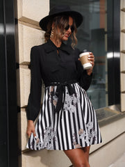 Striped Tie Front Long Sleeve Mini Dress OutfitFlow