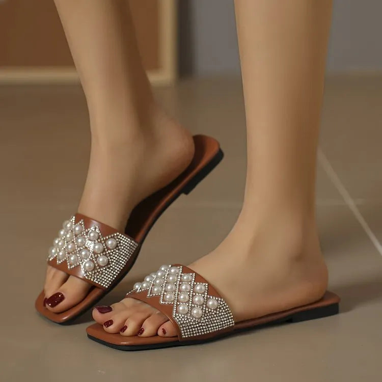 Open Toe Flats Sandals Brown OutfitFlow